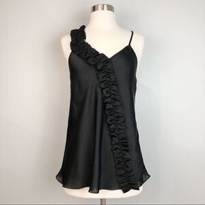Y2K Express Black Strap Top Ruffle Blouse Women Size Small Satin